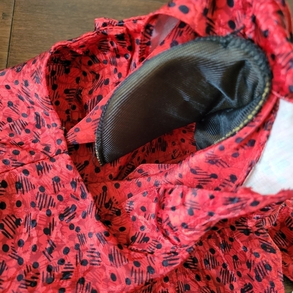 Vtg 80s Nicole Blake Petites Peplum Button Back Silky Blouse Red & Black Size 6P - Picture 7 of 10